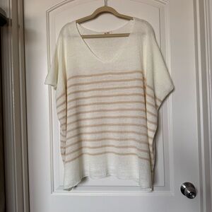 Bibi Cream and Tan oversized V-Neck short sleeve Sweater